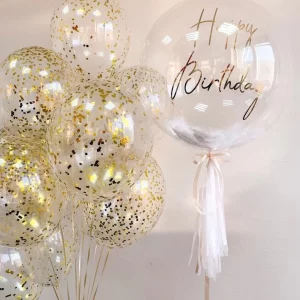 Customized feather Balloon with Gold Confetti