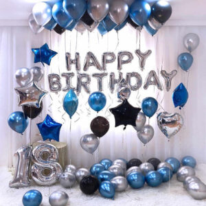 Blue, Silver and Black birthday Surprise Balloons