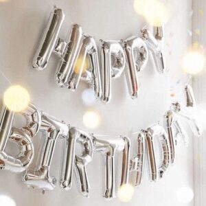 Happy birthday banner silver colour
