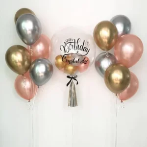 Personalized bubble balloon with two bouquets