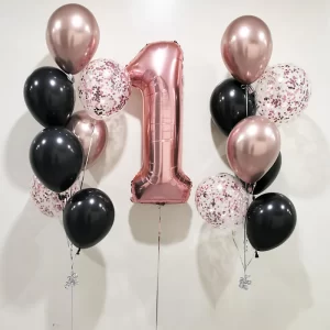Customized Rose Gold 1 Number Birthday Balloons bouquet